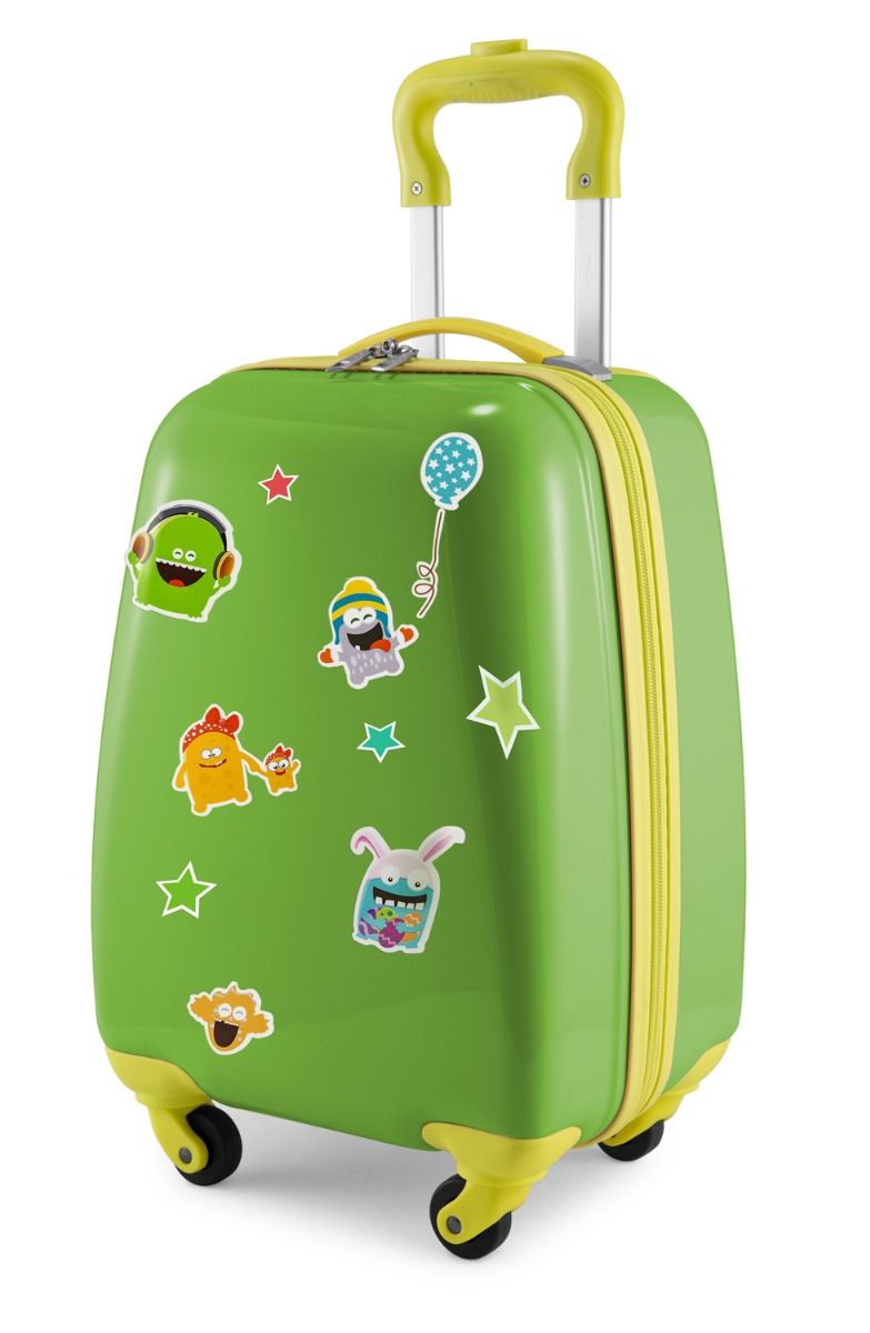 Für Kinder – Kindergepäck mit reflektierenden Aufklebern, Monster-Motiv, Kinderkoffer, Hartschalenkoffer, Handgepäck, 24 Liter