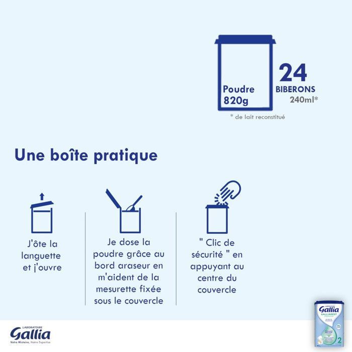 cajas de leche en polvo Galliagest Premium 2 (3 x 820 g) - Gallia, de 6 a 12 meses
