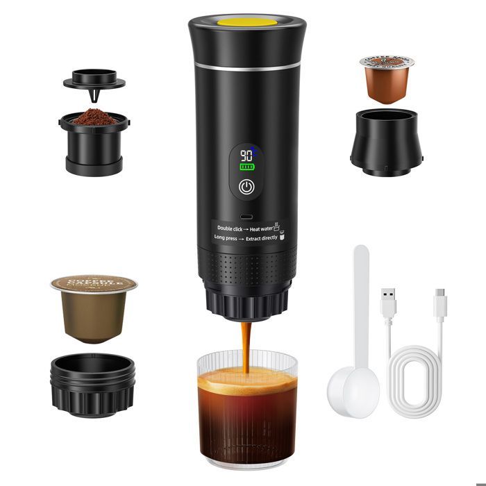 Portable Espresso Machine, 3-in-1 Capsule and Ground Coffee Maker with Battery, Compatible with ESE Pods and Ground Coffee, Black