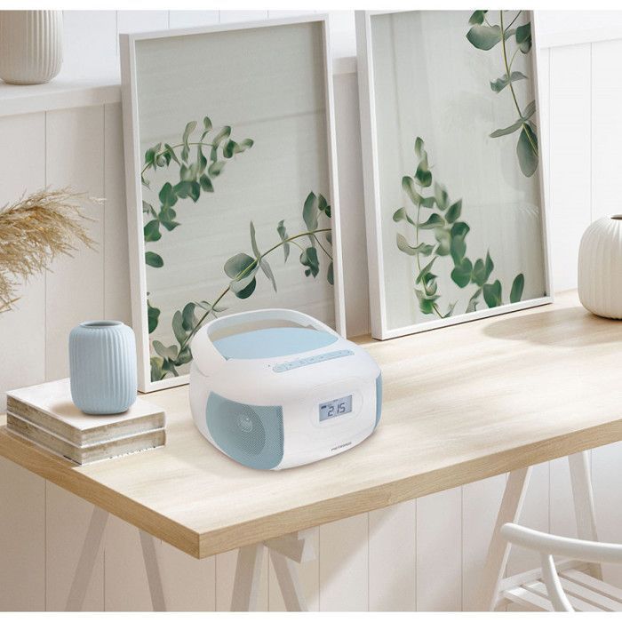 Reproductor de CD/radio FM Bluetooth portátil - Reproductor MP3 estéreo, USB, entrada AUX, Micro-SD, conector para auriculares, alimentación CA/batería - Azul