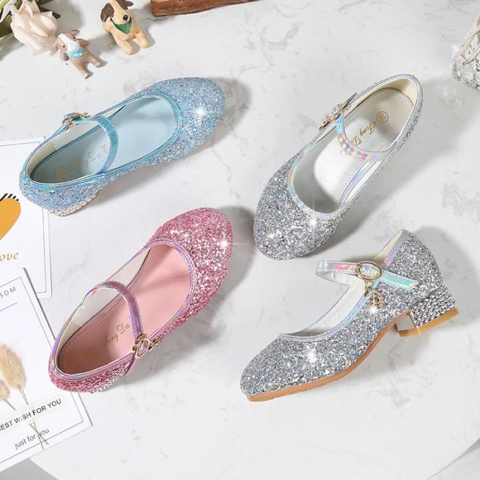 Chaussures de Princesse Rose pour Enfant - Filles et Femmes - Paillettes - Talons Hauts