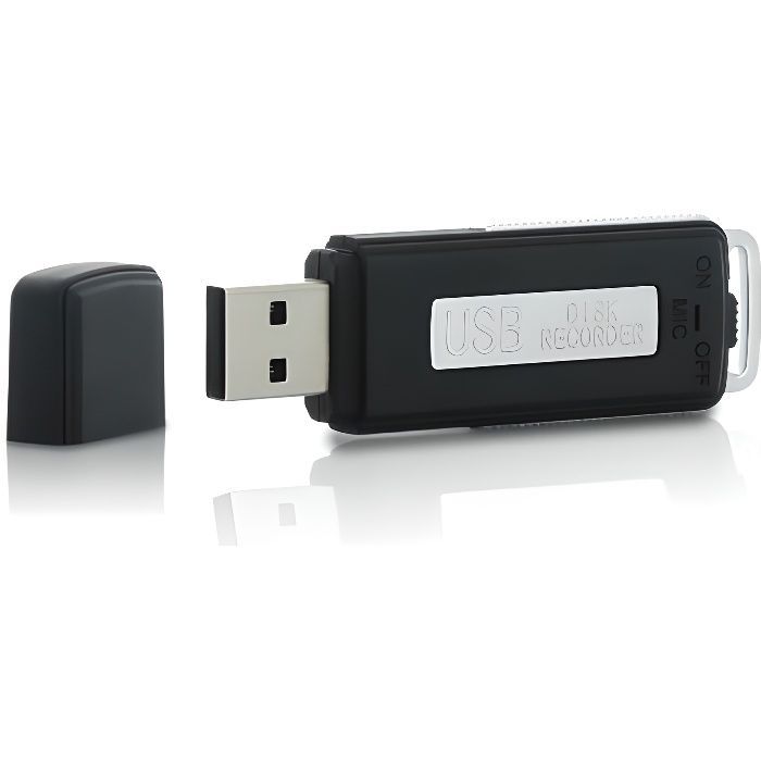 Memoria USB espía con audio - High-Tech Place - 4 GB - 75 horas de grabación - Negra - Micrófono discreto