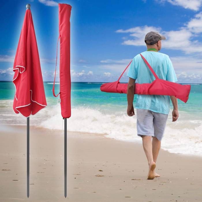 Sombrilla rectangular inclinable VOUNOT® 200x125cm Roja - Altura y ángulos ajustables - Funda protectora