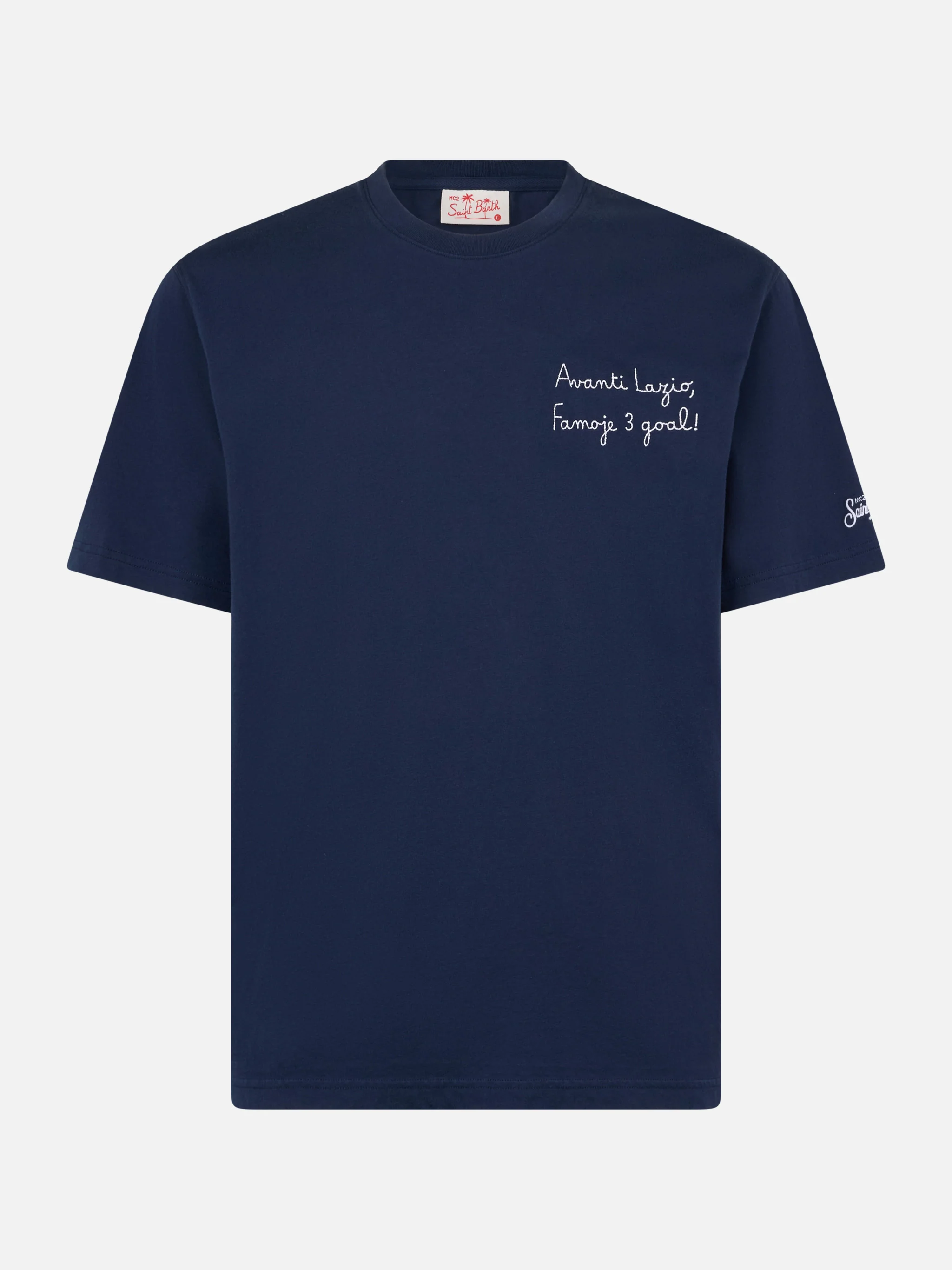 T-shirt da uomo in cotone con ricamo Avanti Lazio,Famoje 3 goal! | SS