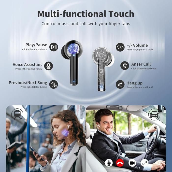 Écouteur Sans Fil  Bluetooth 5.4 ANC et ENC Casque Étanche IPX7 Stéréo 35H d'Autonomie Micro Intégré (Nori)-TOPESCT