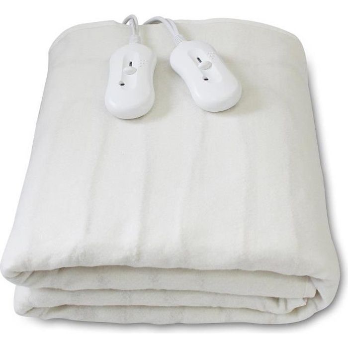 Cubrecolchón calefactable - LEOGREEN - Doble 160x140 cm - 2x60W - 3 niveles de temperatura - Blanco