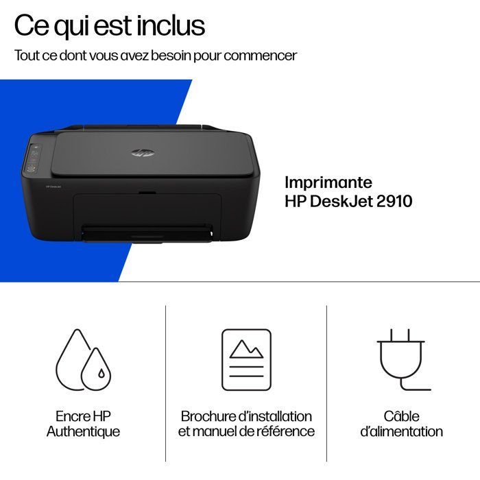 Imprimante tout-en-un HP DeskJet 2910 jet d'encre couleur - 3 mois d'Instant ink inclus avec HP+