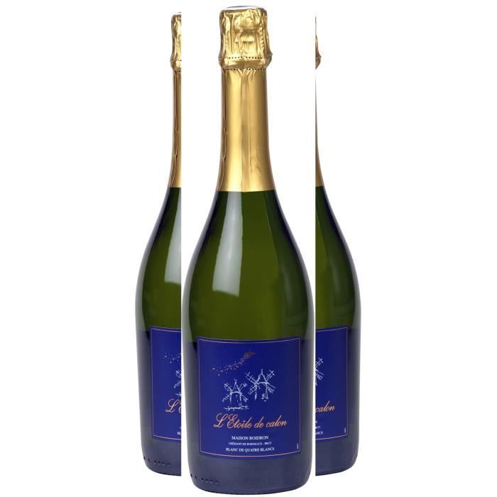 Crémant de Bordeaux L'Étoile de Calon Blanc de quatre Blancs Brut Blanc - Lot de 3x75cl - J.N. BOIDRON - Vin effervescent AOC Blanc