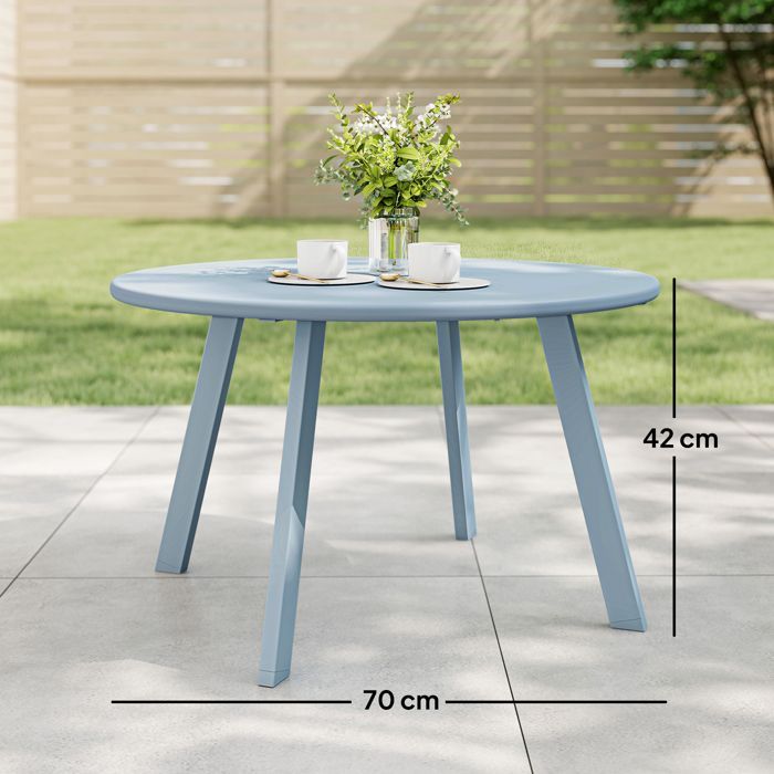 Petite table basse - Outsunny - ronde - avec patins antidérapants - cadre en métal - pour jardin, terrasse - Ø 70 x 42 cm - bleu