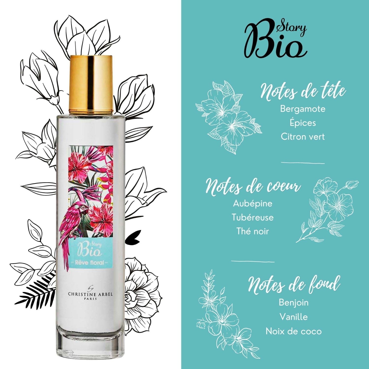 Christine Arbel COFFRET STORY BIO Rêve Floral EDT 50 ml+ 1 brosse à cheveux en bois
