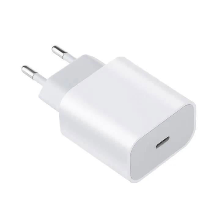 Chargeur Rapide USB-C 25W Blanc pour iPhone 17 Pro, 17 Air, 16e, iPhone 16, iPhone 15 Pro Max, 15 Pro, 15, 15 Plus