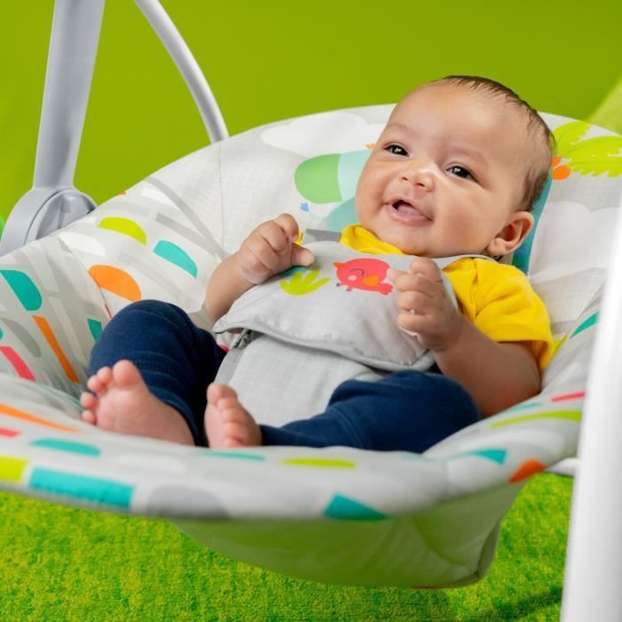 BRIGHT STARTS Baby Bouncer, Foldable Electric Swing – Animals, 6 Swing Speeds, Baby Gift