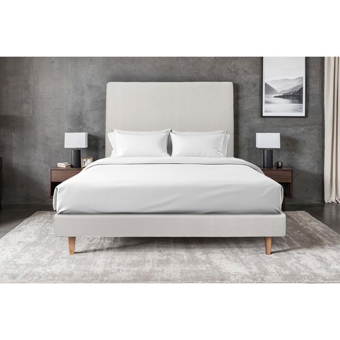 Base de cama estofada em veludo cinza claro, 150x190 cm, A29 cm, Lead Sleep - Base de cama em madeira maciça com pés cônicos de madeira de 15 cm
