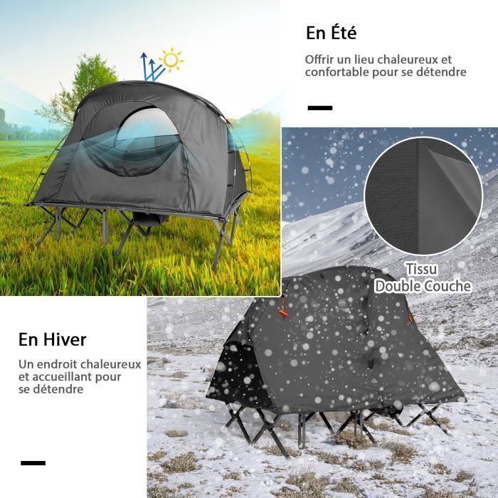 Tienda de campaña elevada COSTWAY de tejido Oxford 600D - Colchón autoinflable, bolsa de transporte con ruedas, doble techo, impermeable, gris