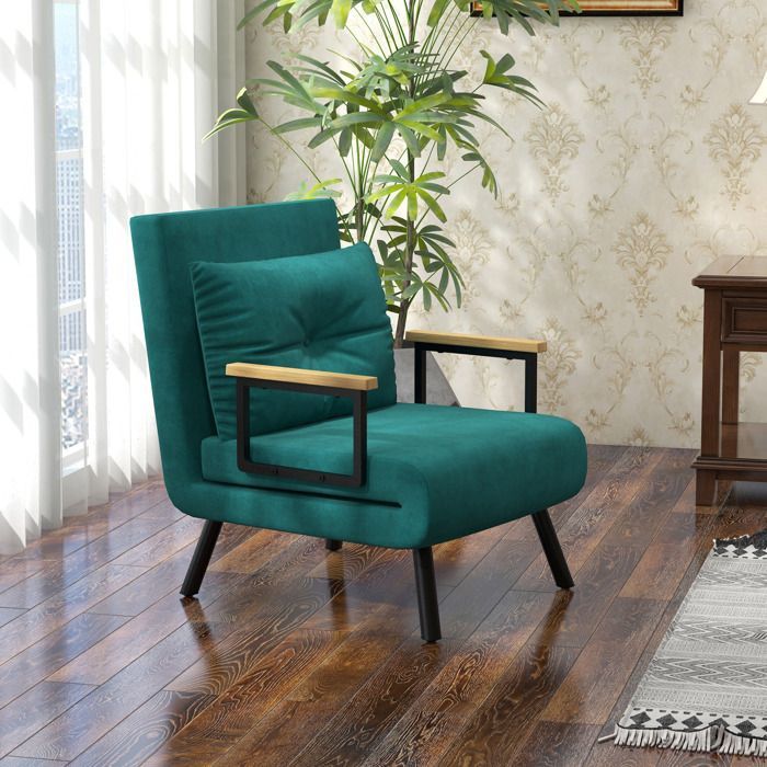 Poltrona trasformabile - 1 posto - HOMCOM - Poltrona/letto 3 in 1 - schienale regolabile, cuscino - velluto - 63x73x81cm - verde