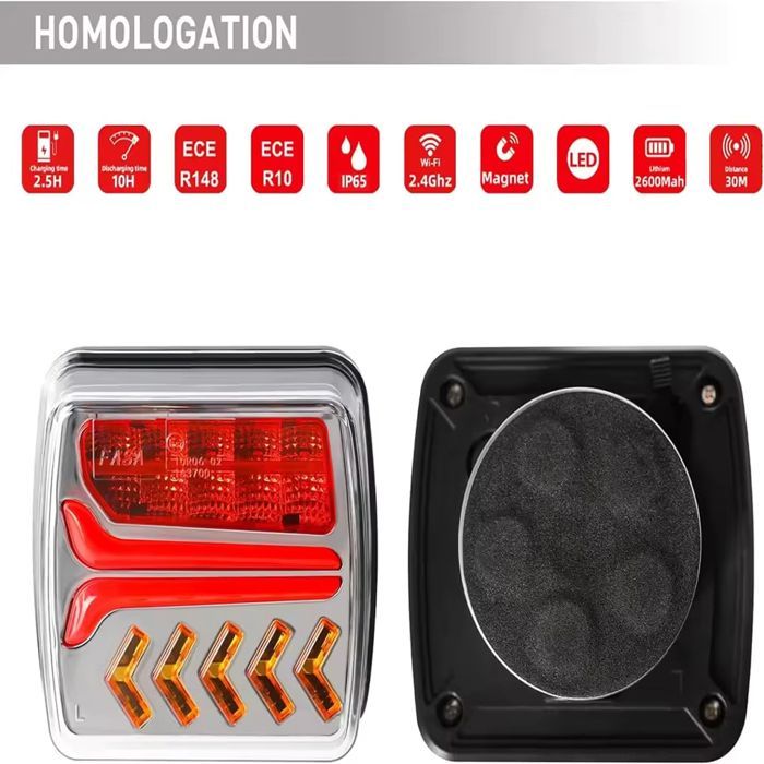 Luci posteriori magnetiche wireless - IP65 - Per rimorchio, roulotte, camper, camion - Luce freno, indicatore di direzione, luce di posizione -