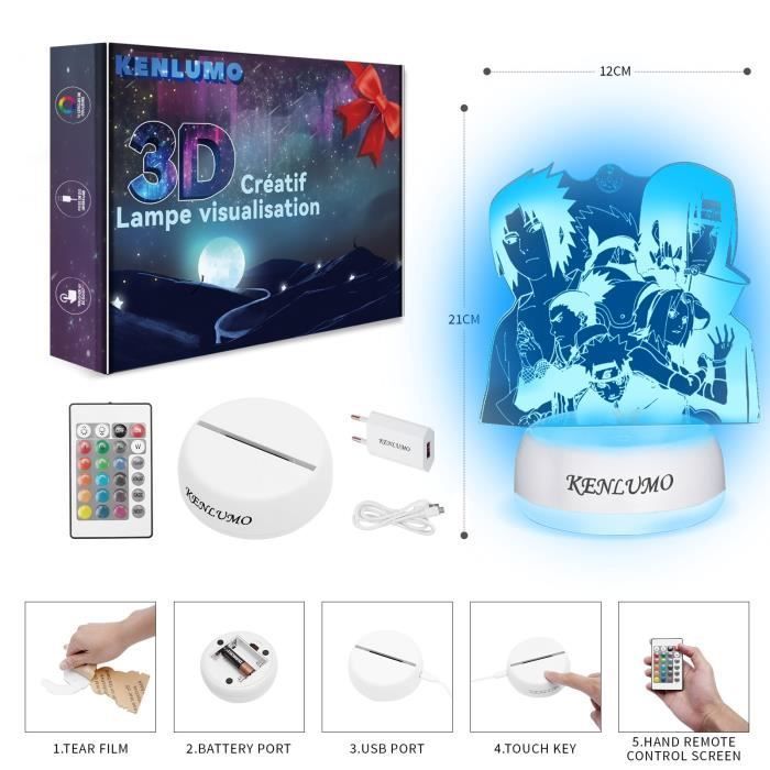 KENLUMO Sasuke Lampe de nuit naruto Lampe de chevet LED télécommande Touchez pour changer de couleur 16 couleurs Prise USB