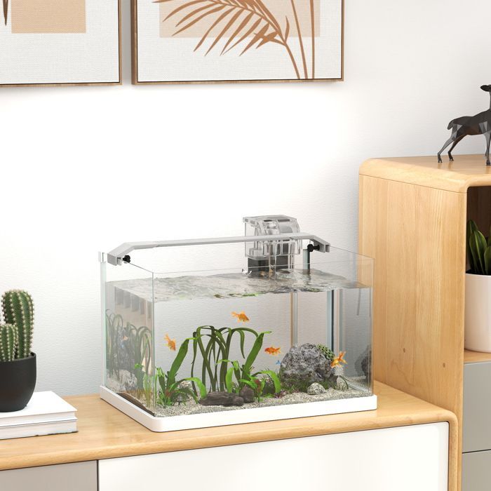 Aquarium - PawHut - avec lumières LED, pompe à filtre - en verre 20L - pour poissons rouges, poissons combattants - blanc