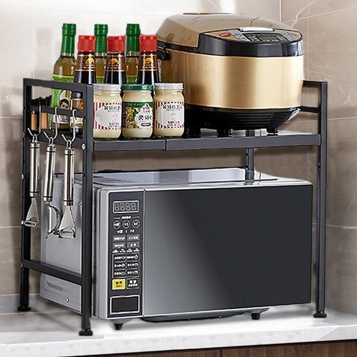 XUANYU Extendable Microwave Oven Shelf Bracket, New Space-Saving Kitchen Storage Solution, Black