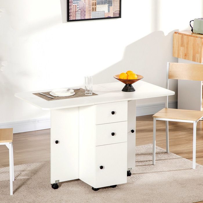 HOMCOM - Table de cuisine pliable - Panneau de particules - 120x60x76,5cm - Blanc