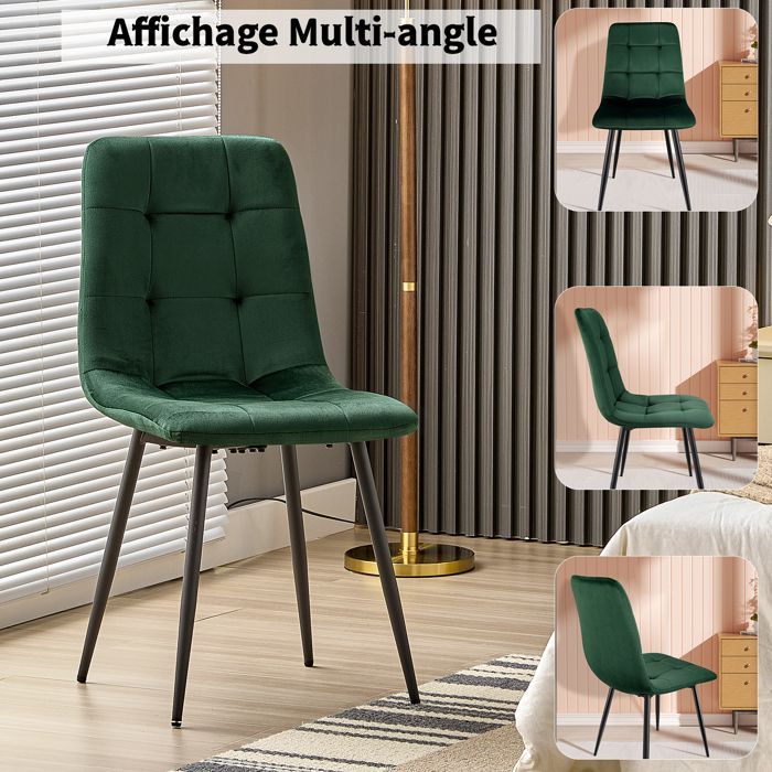WAFTING Set of 4 Dining Chairs, Velvet Kitchen Chairs with Metal Legs - Dark Green