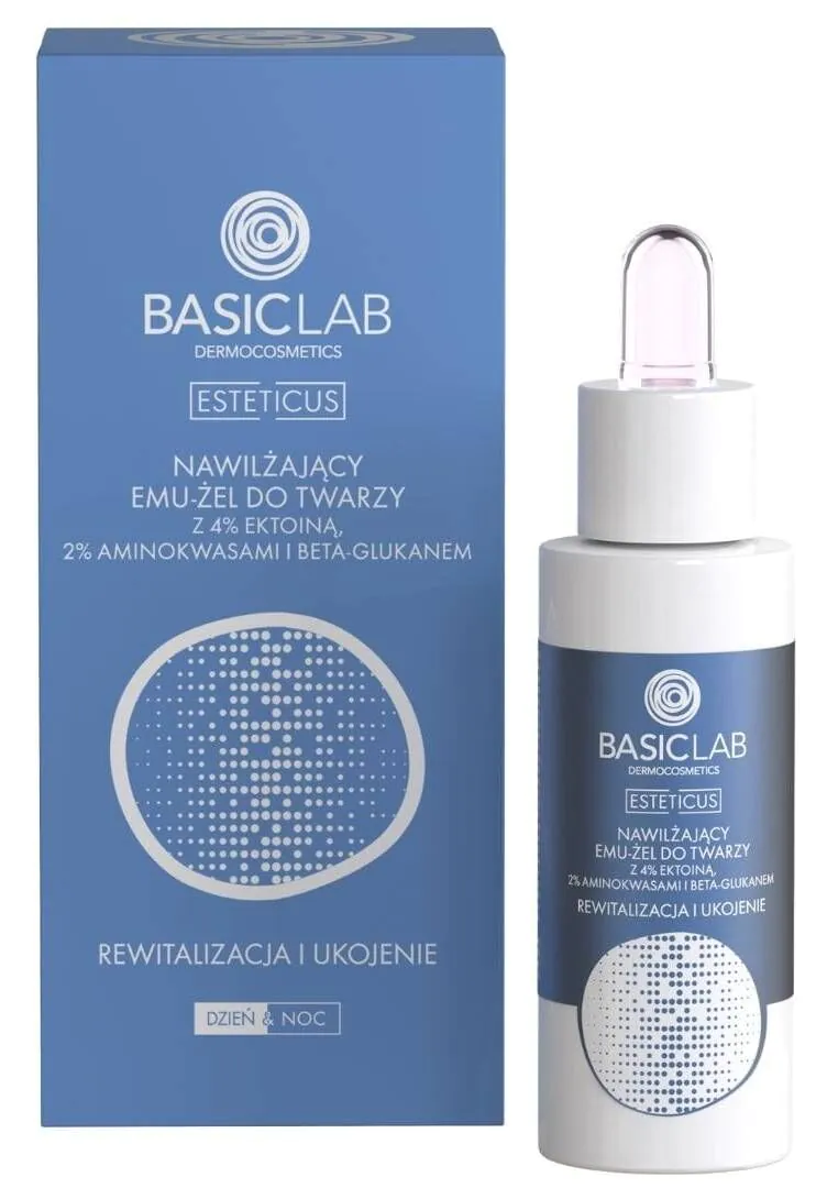 BasicLab Esteticus Nawilżający emu-żel z ektoiną 4%, aminokwasami i beta-glukanem 30 ml