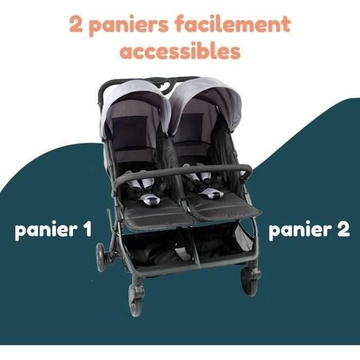 Bambisol - DS209 GRIGIO NERO - Passeggino doppio affiancato | Per gemelli dalla nascita, chiusura ultracompatta | Nero Grigio