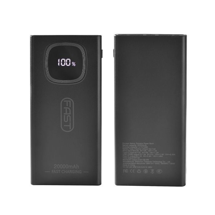 Batterie Externe, 22.5W 20000mAh Power Bank, Batterie Portable USB C Input & Output PD3.0 QC4.0 Charge Rapide Powerbank noir