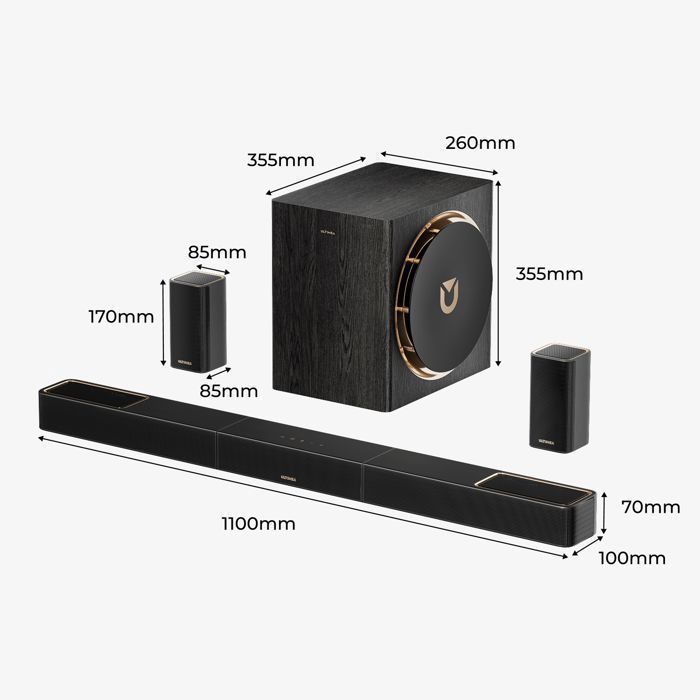 Ultimea 5.1.4 Soundbar with Dolby Atmos - Wireless Subwoofer - Virtual Surround Sound for Home Theater - Skywave Series