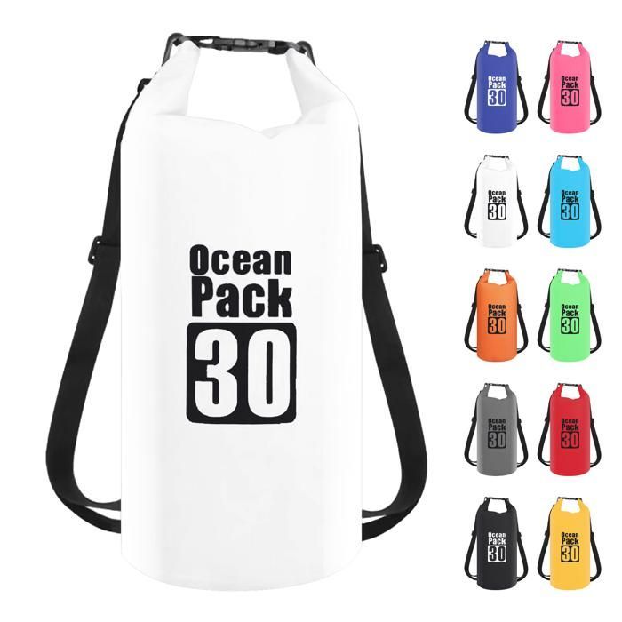 Multifunctionele waterdichte tas van 30 liter, verkrijgbaar in 2L/5L/10L/15L/20L/30L, witte waterdichte drybag met lange verstelbare schouderriem, waterdichte rugzak