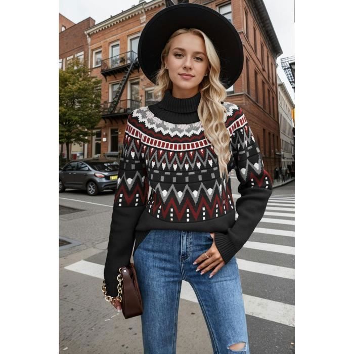 Maglione da donna a collo alto a maniche lunghe in maglia - Nero