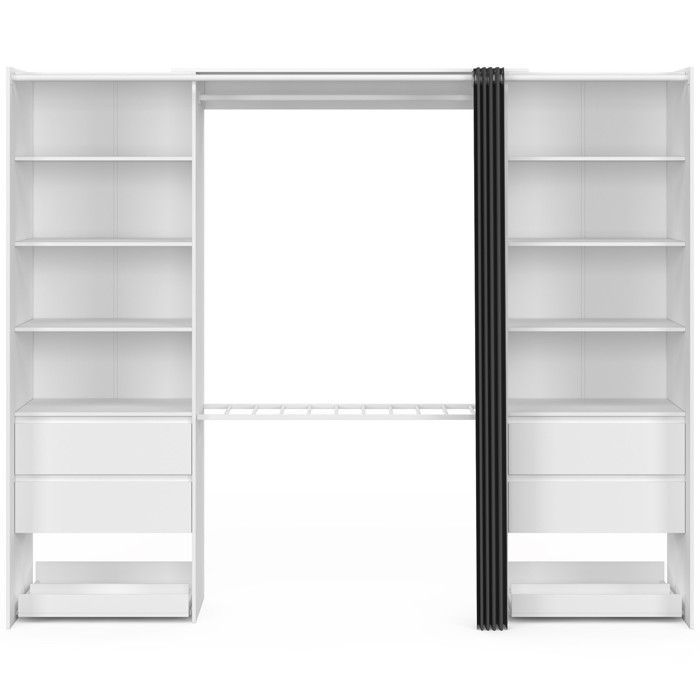 IDMARKET MERYL XXL Double Wardrobe 220 cm with trouser rack + shelves + drawers + shoe storage, white and grey