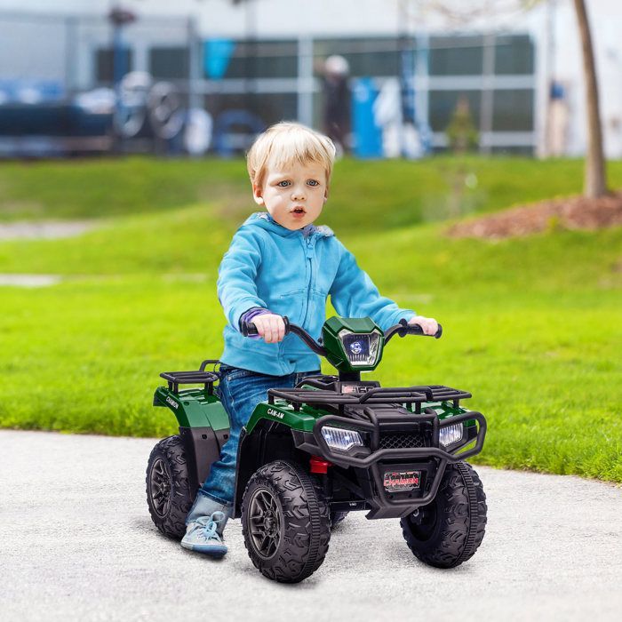 Quad eléctrico infantil - HOMCOM - 12V - doble motor, velocidad 2-4 km/h, faros y música - PP y acero - 88x45x50cm - verde