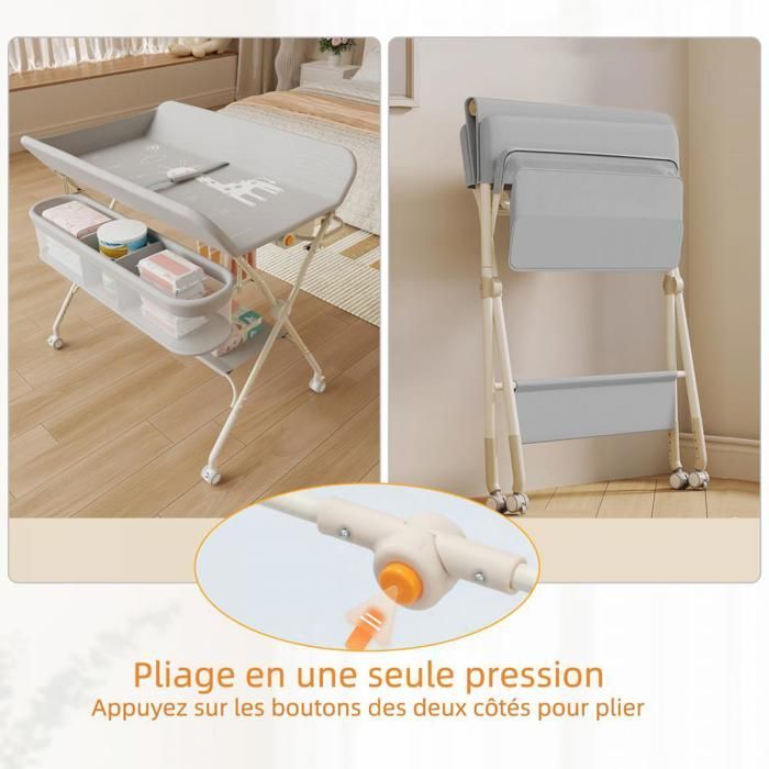 Cambiador plegable MIPAN - Cambiadores para bebés y recién nacidos - Altura ajustable - Con bolsa de almacenamiento - Gris