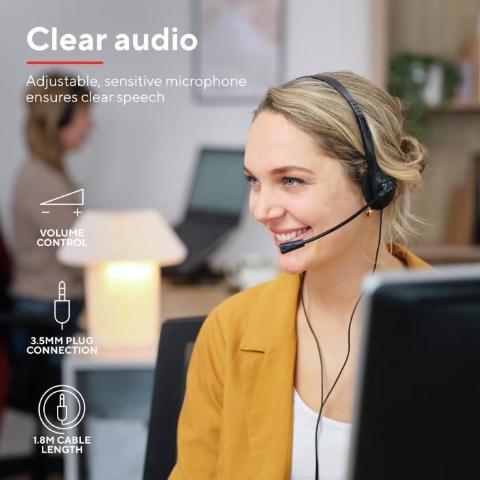 Trust Primo Casque Micro PC Léger on Ear 3.5 mm, Câble 1,8 m, Casque Audio PC Filaire Ajustable pour Teletravail Bureau Chat Zoom