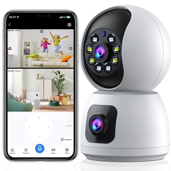 CAMCAMP Trådløst WiFi-overvåkningskamera for innendørs bruk 2MP+2MP Babymonitor med dobbel linse
