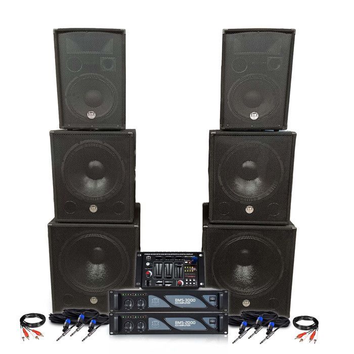 Pack sono double tours de son amplifiées 5000W bi amplification table de mixage multi piste  Bluetooth câblages fourni