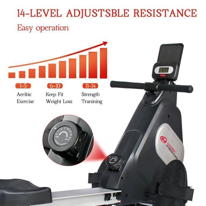 Vogatore Home Fitness CODE - Vogatore magnetico con console LCD e 16 livelli di resistenza - Nero