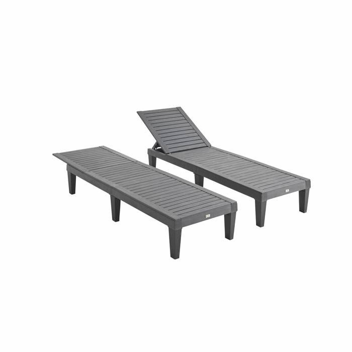 Lot de 2 bains de soleil. PIA. transats multi positions. en plastique. noir
