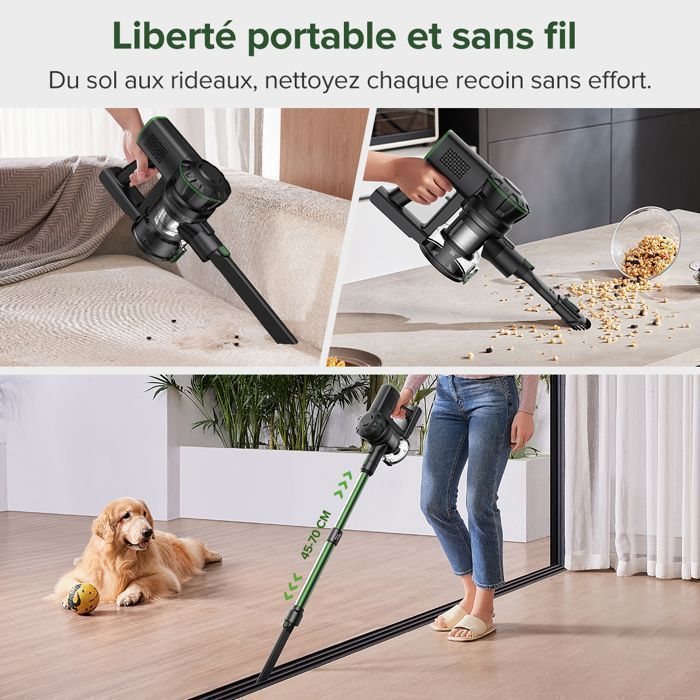 Vactidy Blitz V9 Pro - Aspirateur Balai sans Fil - Puissance 110 AW - 50  kPa - 500 W - 50 min Autonomie - Écran LED