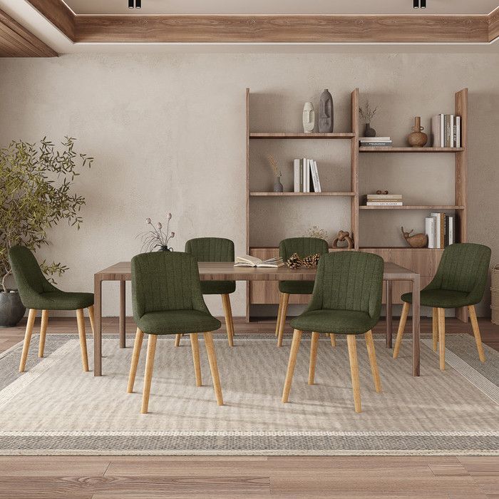 Goeurvant Modern Chairs with Thick Cushion, Ergonomic Backrest and Wooden Legs, Style and Comfort Combined - Set of 6 - Meadow Green
