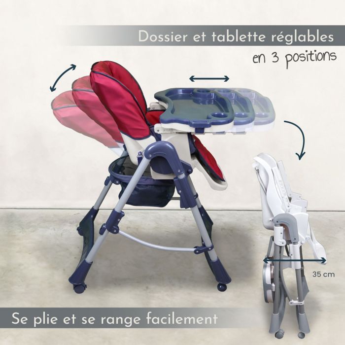 In hoogte verstelbare, opklapbare kinderstoel met rugleuning en dienblad - Ptit - Lou - Monsieur Bébé