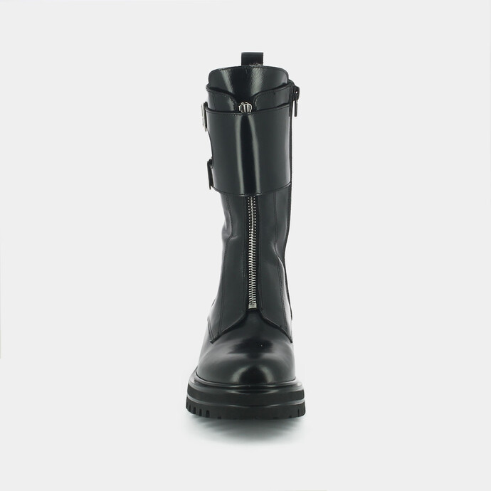 Boots à fermetures frontales et boucles latérales  en cuir noir