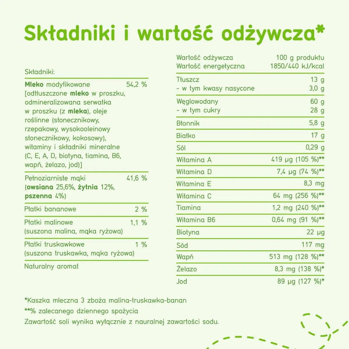 Bobovita Kaszka Porcja Zbóż Mleczna 3 Zboża, Malina, Truskawka, Banan