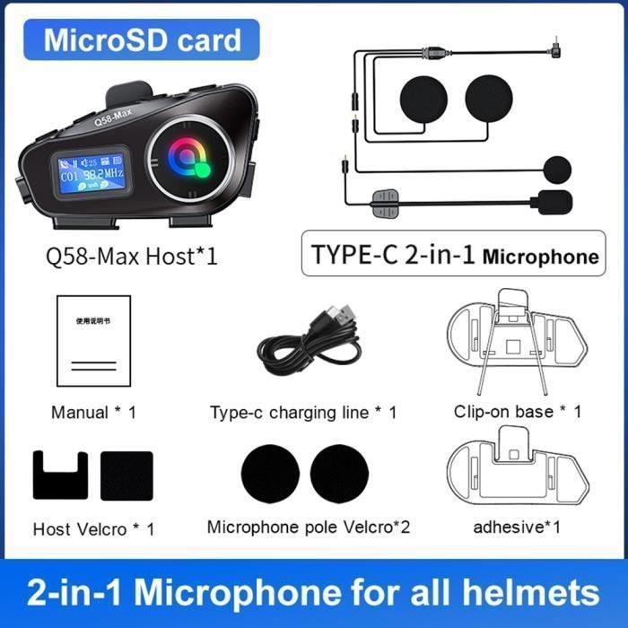 Interfono Bluetooth per moto - MIOLOE - T-COMSC - Portata 500 m - Autonomia batteria 10 ore - Microfono 2 in 1 rimovibile