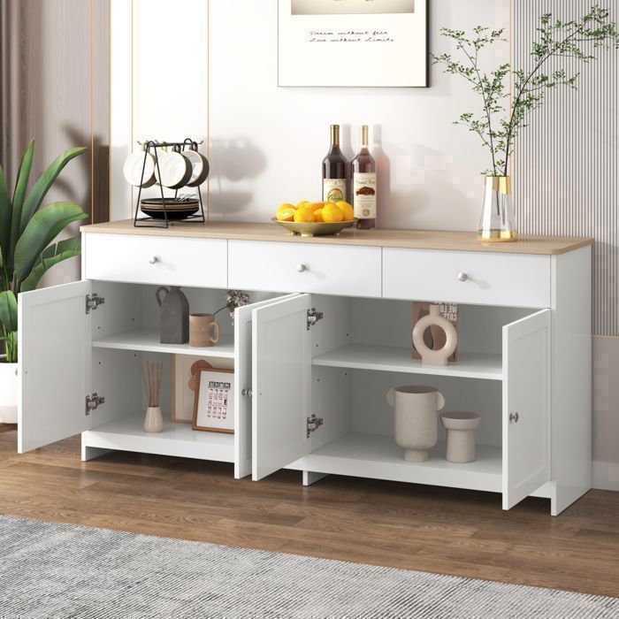 Credenza - EIFSON - Credenza in legno bianco - 4 ante - 3 cassetti - 160 x 37 x 75 cm