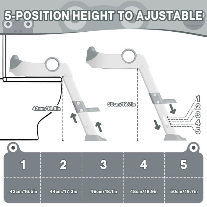 Reductor de asiento de inodoro infantil con escalón y cojín - Asiento de inodoro plegable, altura ajustable para niños y niñas - A partir de 1 año, gris