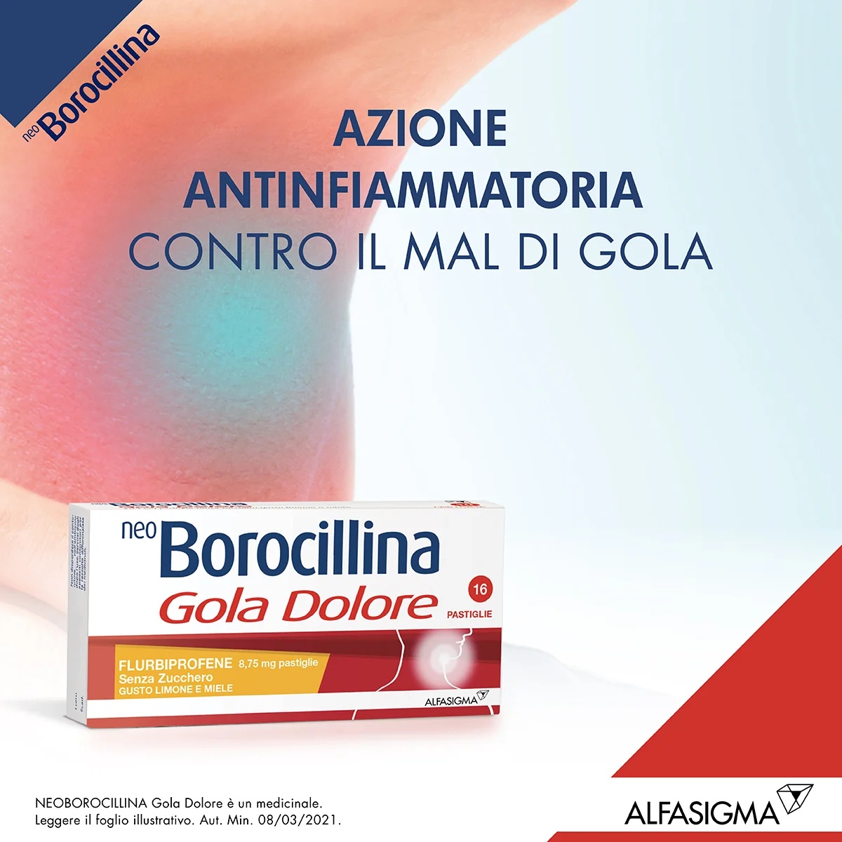 NEOBOROCILLINA Neo Borocillina Halsschmerzen 8,75 mg Zitrone und Honig 16 Lutschtabletten ohne Zucker