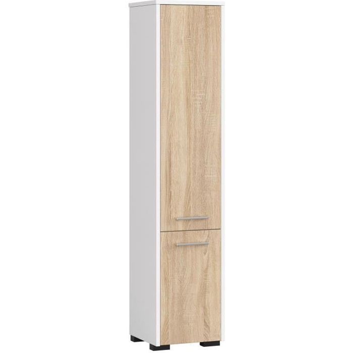 Colonne de salle de bain AKORD FIN blanche 30cm (2 portes) Chêne Sonoma mat - 5 étagères
