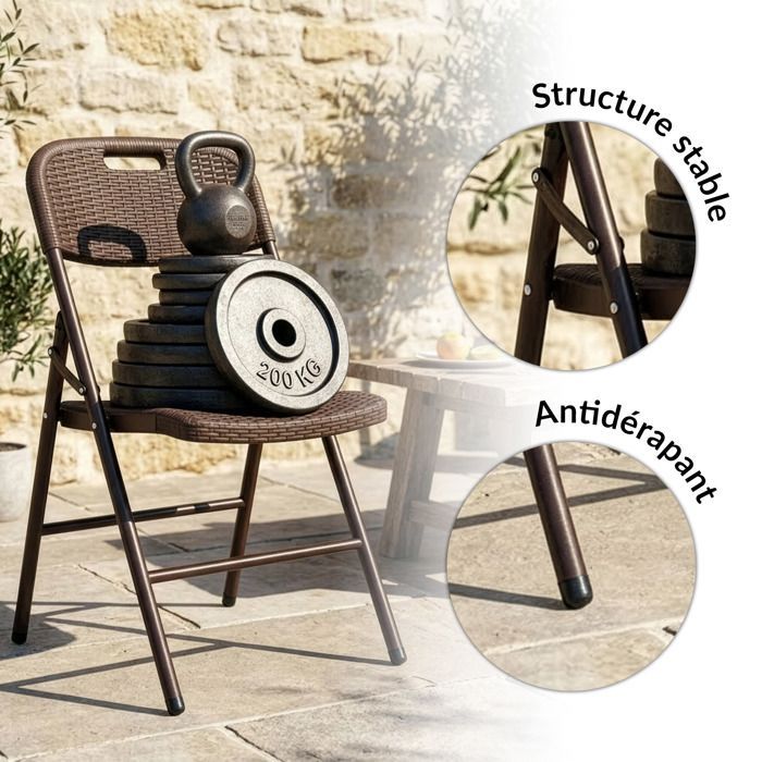 sillas plegables con aspecto de ratán, color marrón, resistentes a la intemperie - Prácticas para jardín y patio